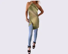 . Gold Link One Shoulder Vert Electric Tunic/top- The Roma Splendere