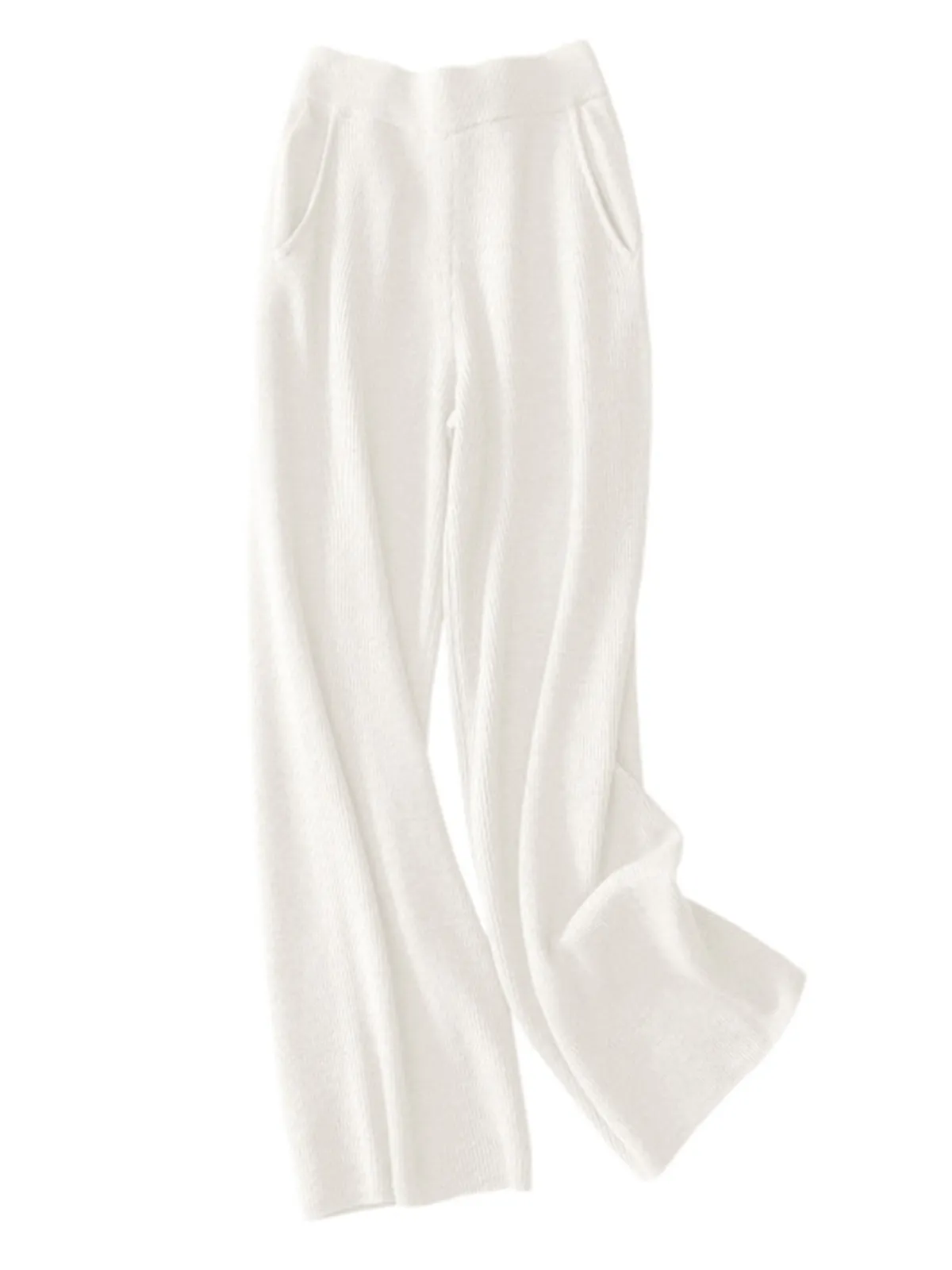 100% Pure Cashmere Loose-Fit High-Waisted Knitted Wide-Leg Pants