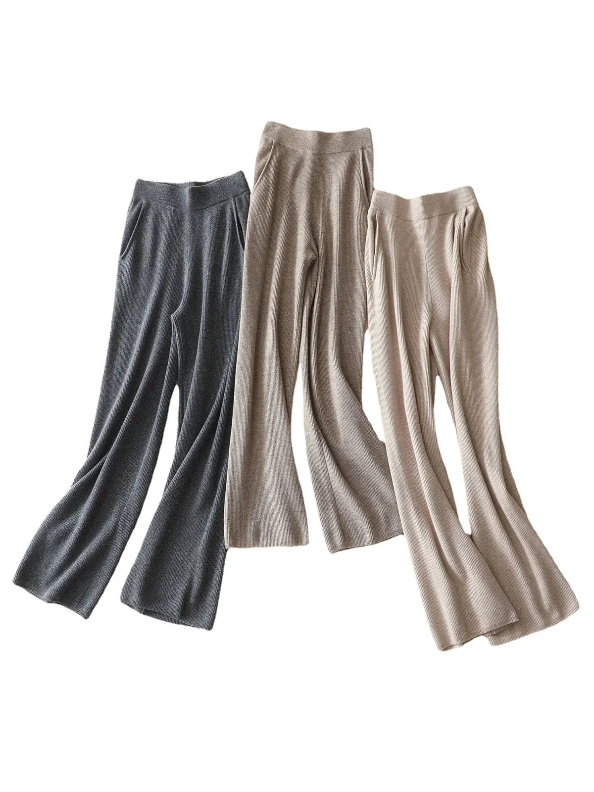 100% Pure Cashmere Loose-Fit High-Waisted Knitted Wide-Leg Pants