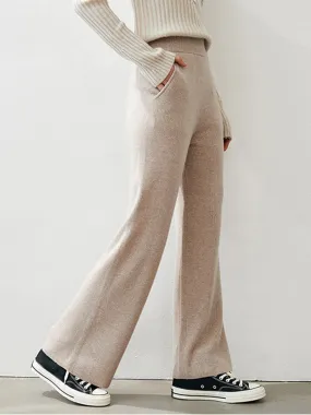 100% Pure Cashmere Loose-Fit High-Waisted Knitted Wide-Leg Pants