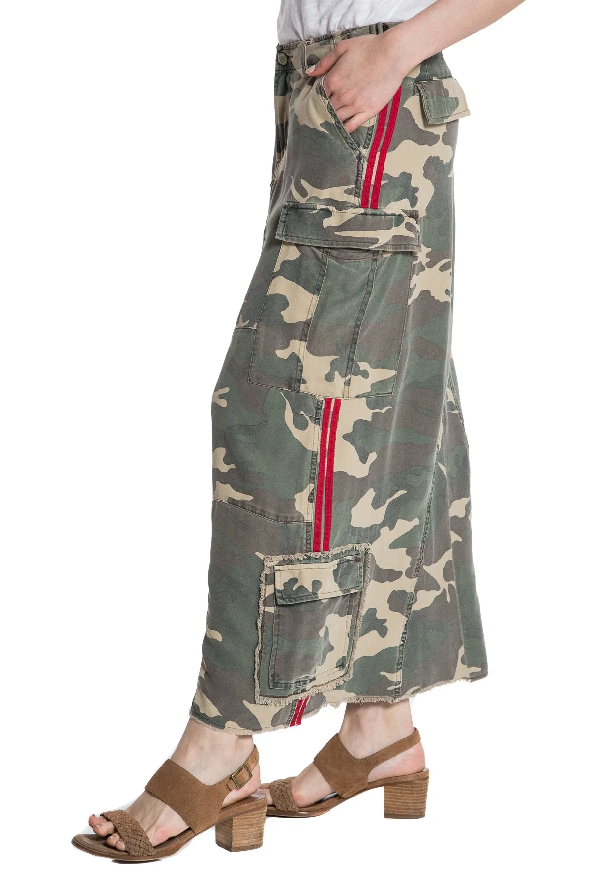 100% Silk long skirt in Army Camo