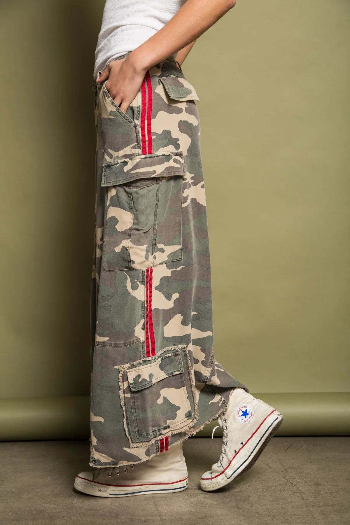 100% Silk long skirt in Army Camo