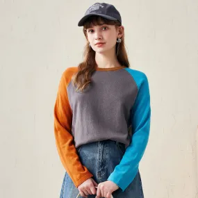 100% Wool Color Block Knitted Sweater