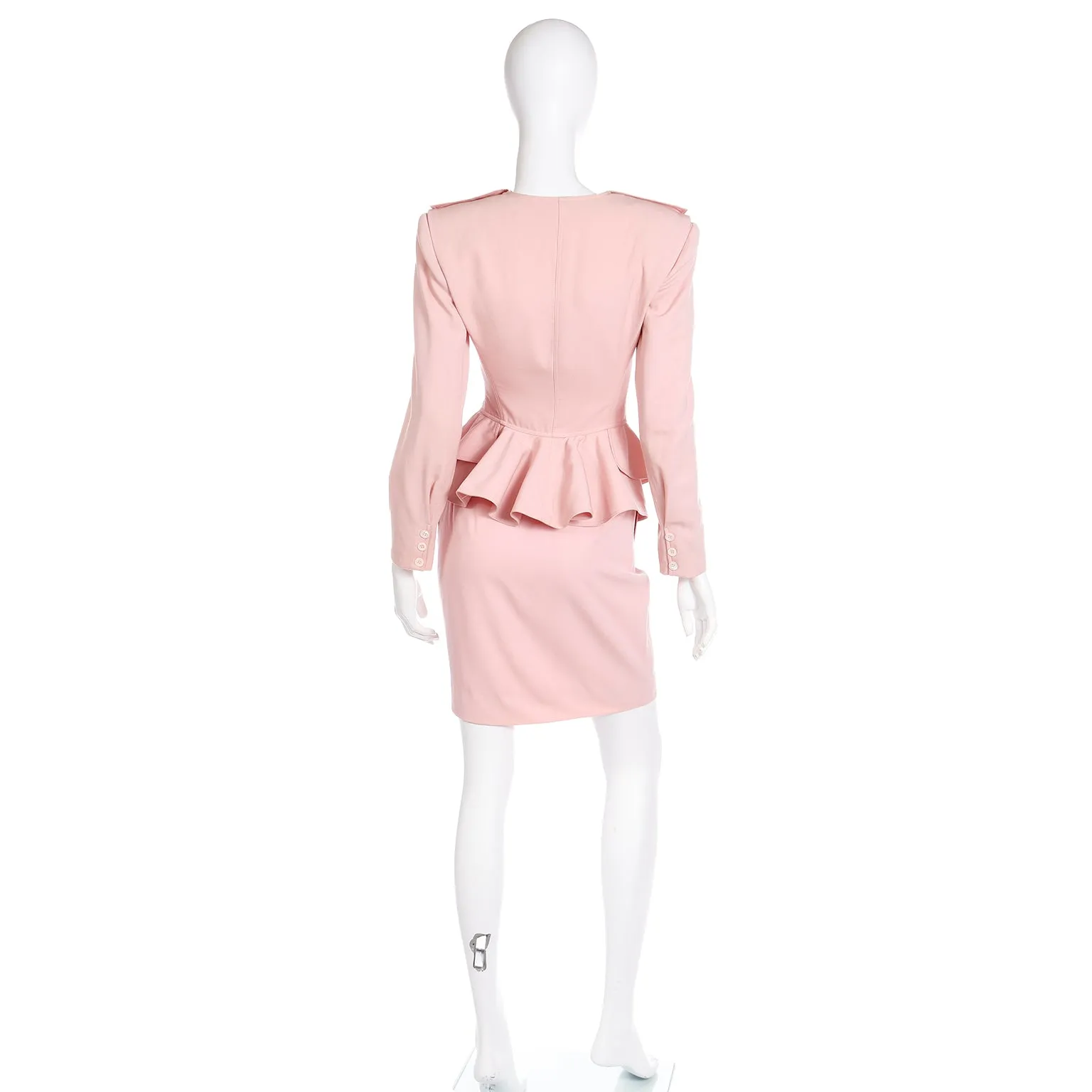 1980s Emanuel Ungaro Pink Peplum Jacket & Pencil Skirt Suit