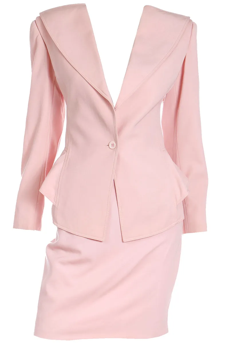 1980s Emanuel Ungaro Pink Peplum Jacket & Pencil Skirt Suit