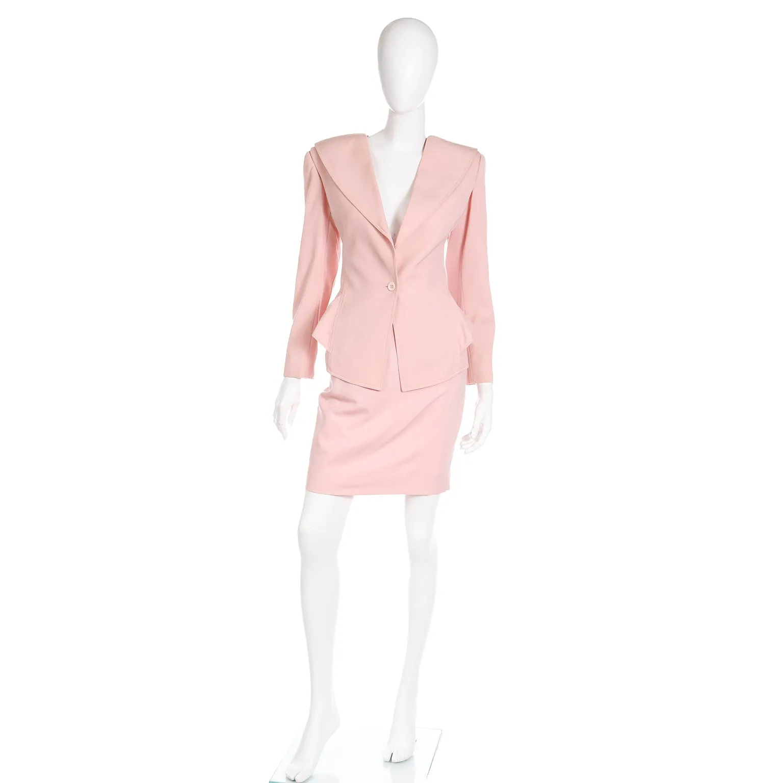 1980s Emanuel Ungaro Pink Peplum Jacket & Pencil Skirt Suit