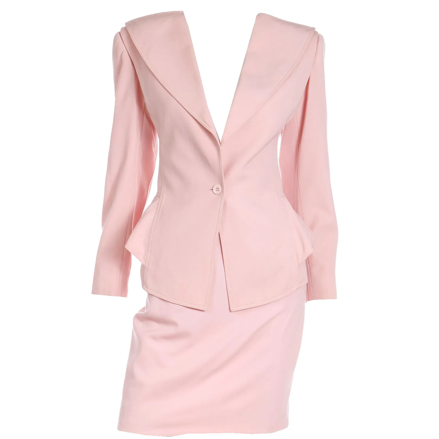 1980s Emanuel Ungaro Pink Peplum Jacket & Pencil Skirt Suit