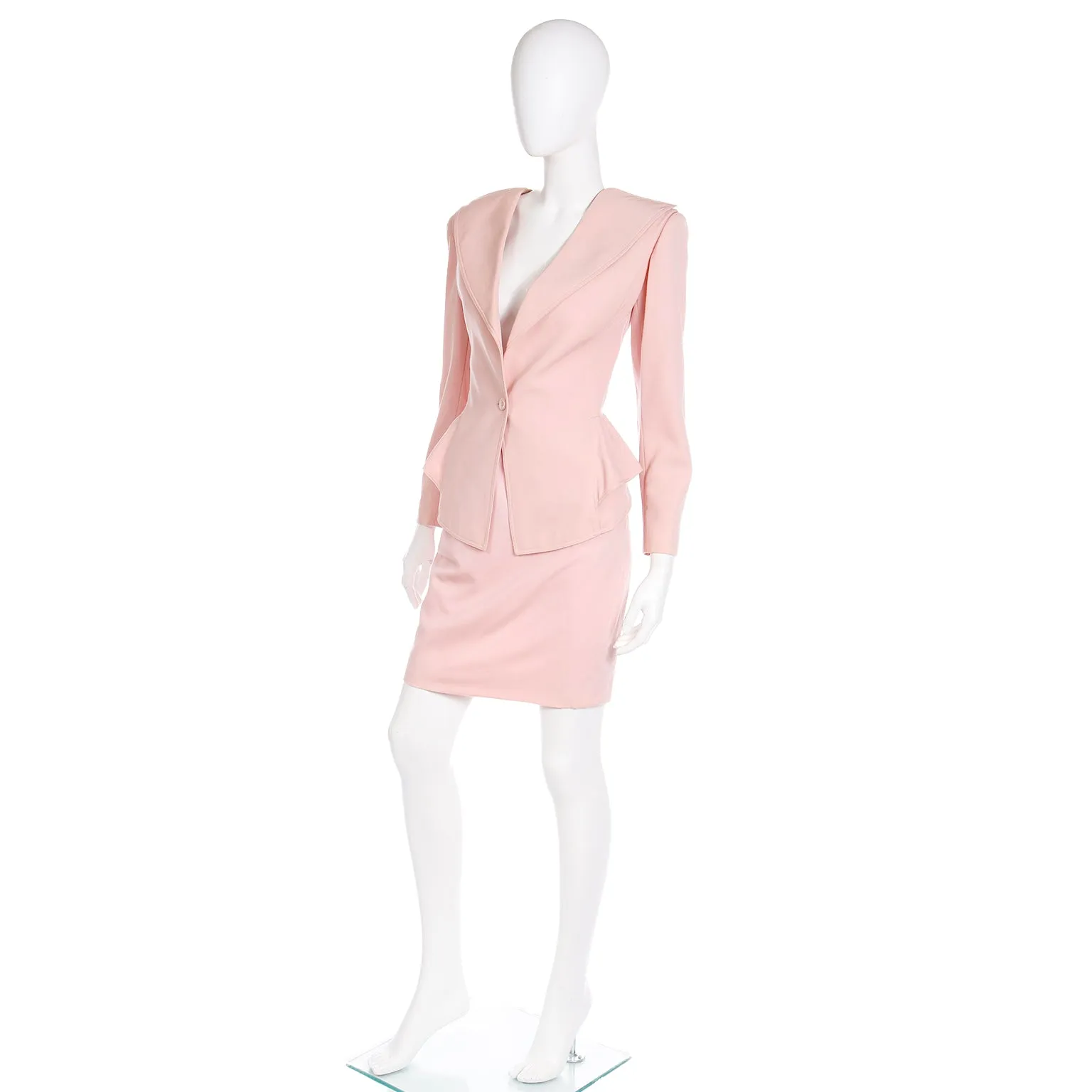 1980s Emanuel Ungaro Pink Peplum Jacket & Pencil Skirt Suit