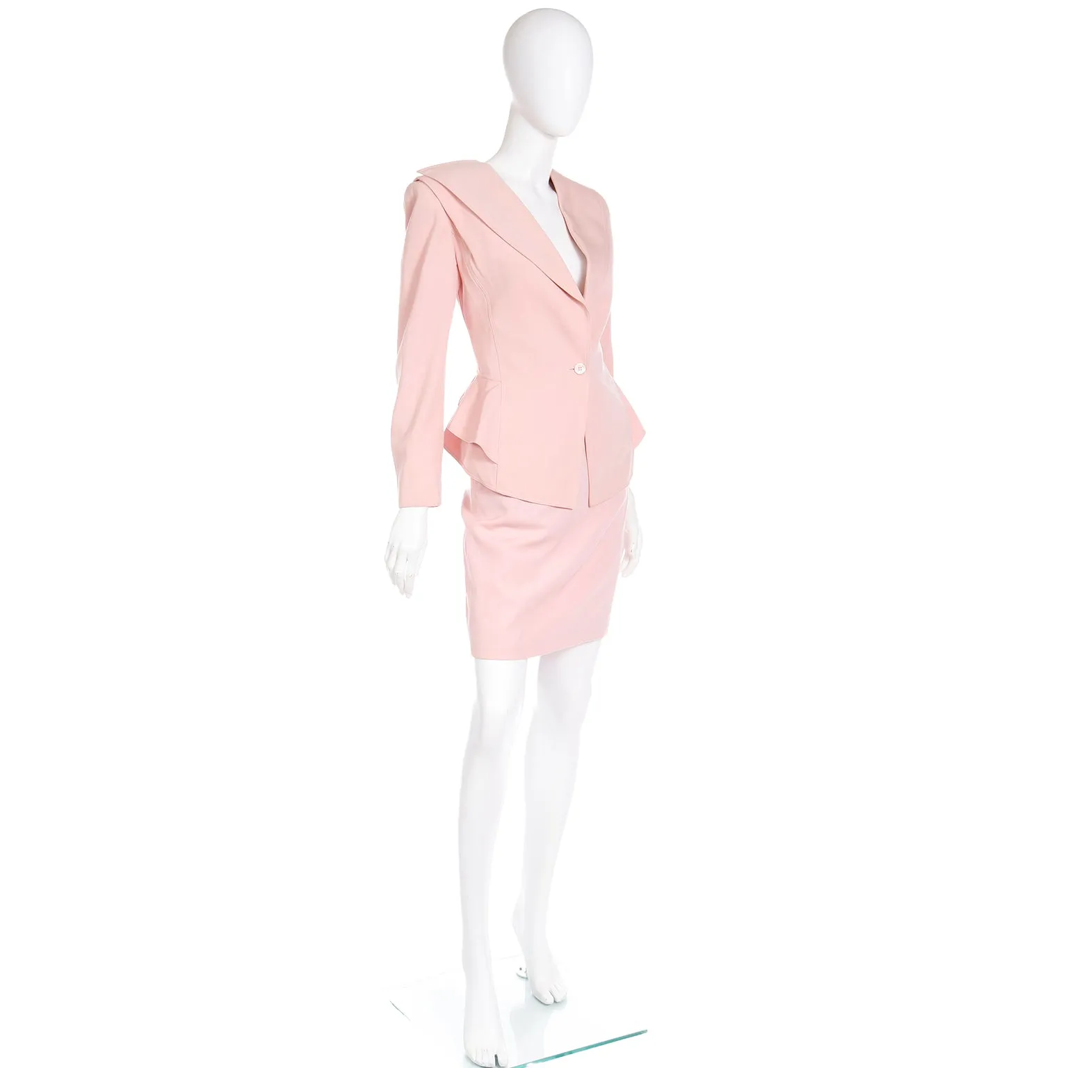 1980s Emanuel Ungaro Pink Peplum Jacket & Pencil Skirt Suit