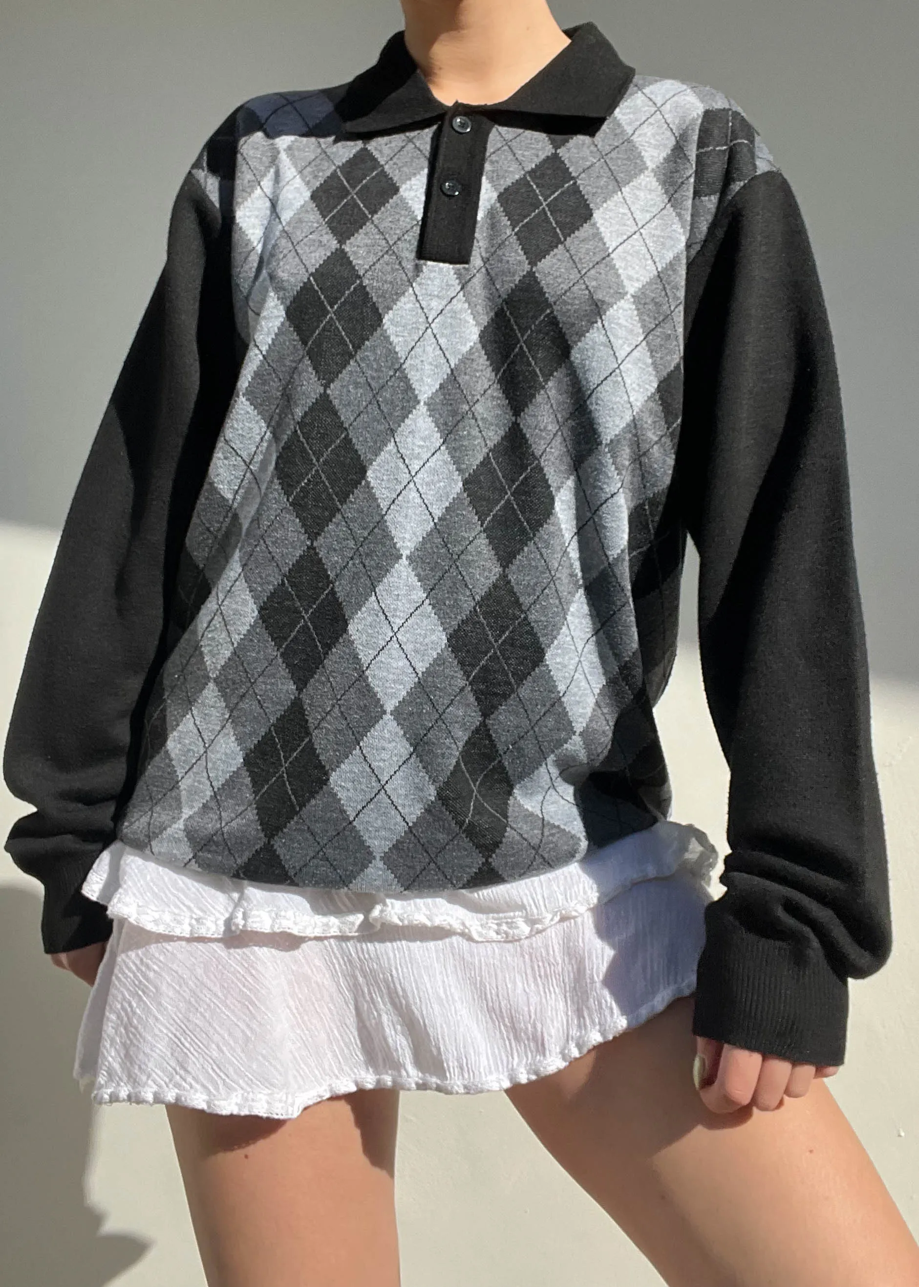 90's Argyle Polo Sweater (L)