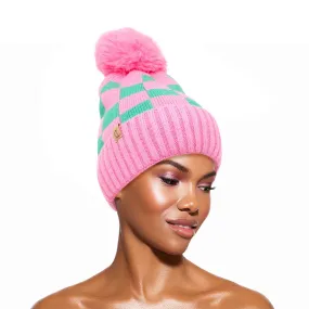 AKA Sorority Checkered Beanie Pom Hat for Women