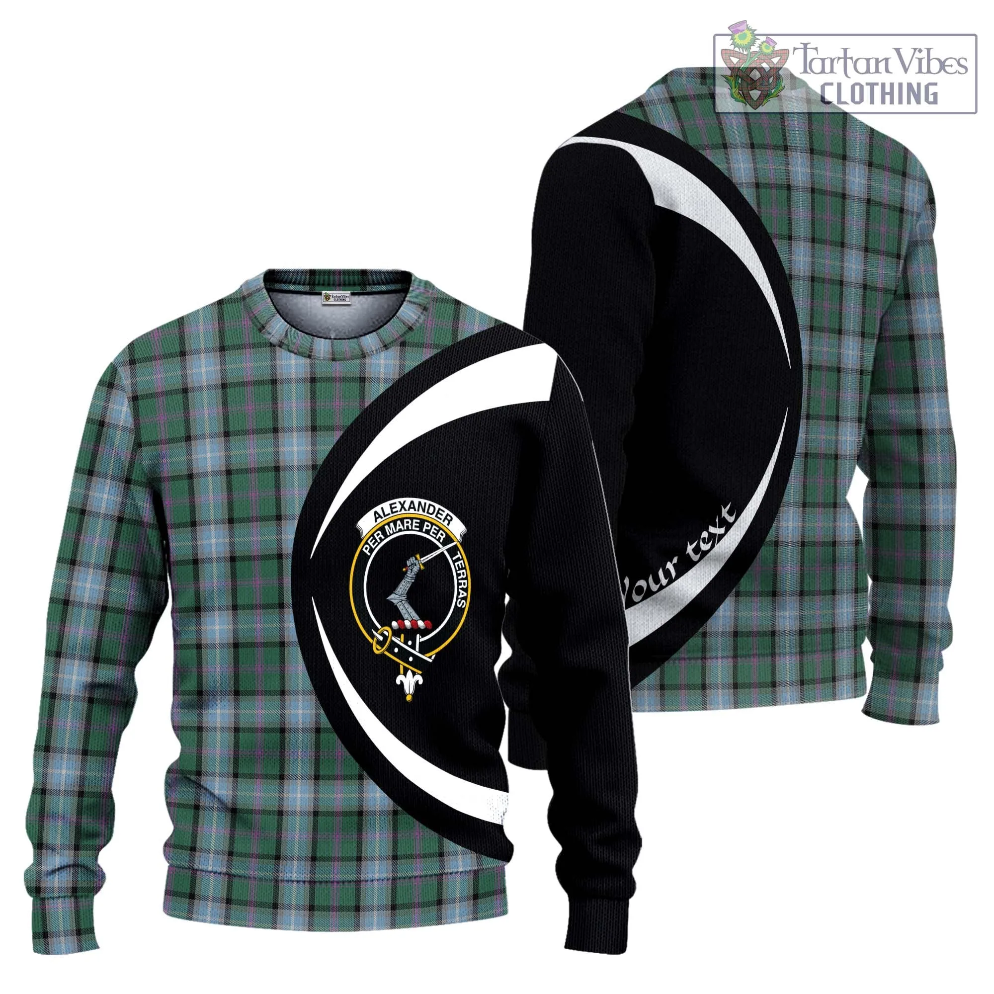 Alexander of Menstry Hunting Tartan Ugly Sweater with Family Crest Circle Style