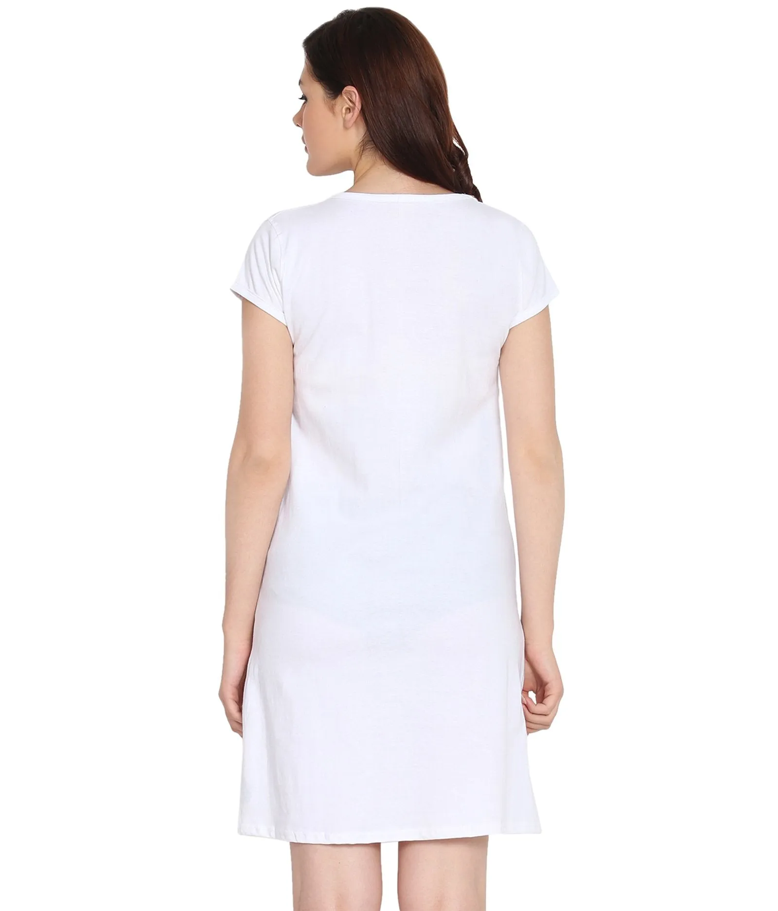 American-Elm Women's Solid White Colour Cotton Half Sleeve Night Dress