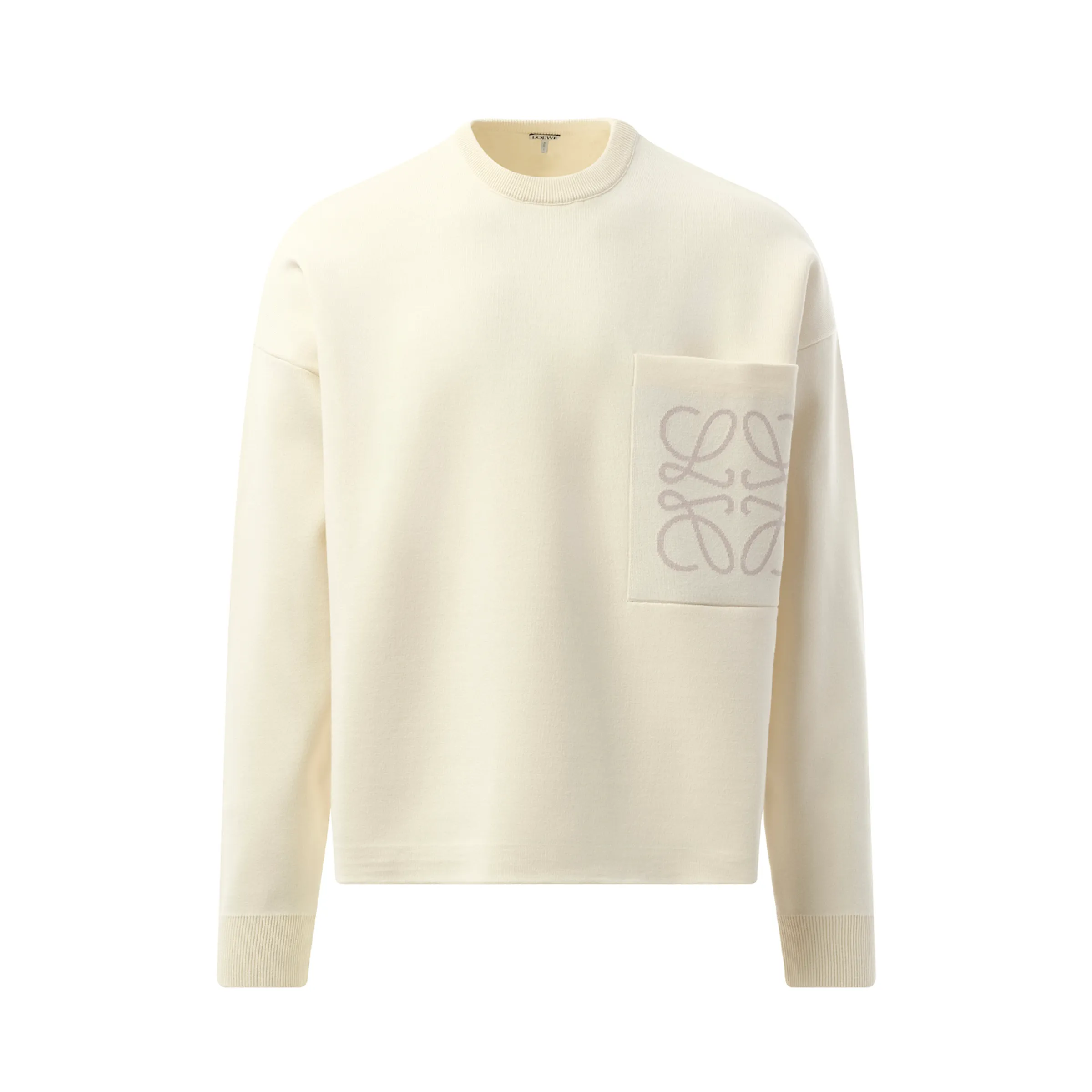 Anagram Pocket Sweater in White/Light Grey