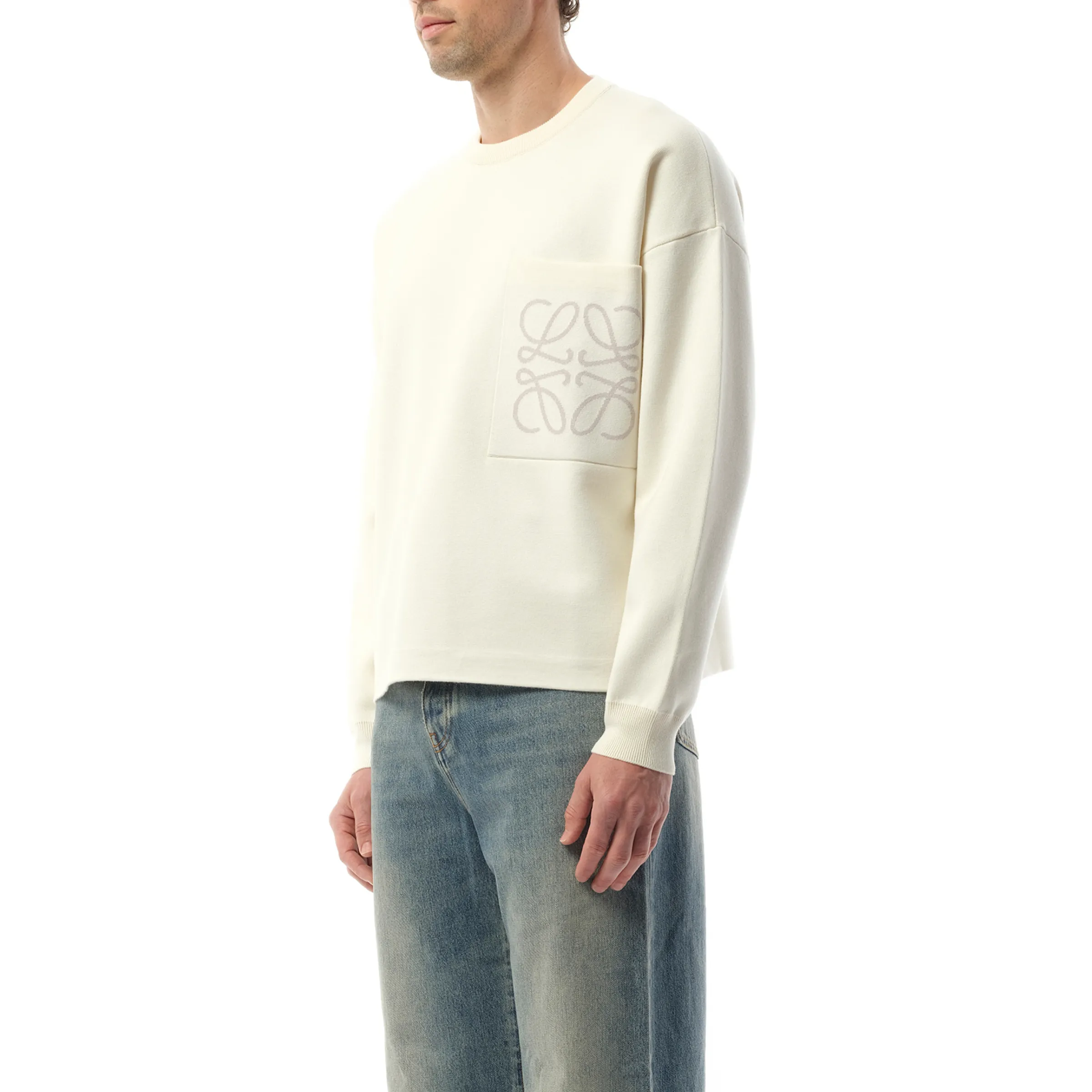 Anagram Pocket Sweater in White/Light Grey