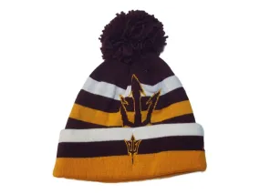 Arizona State Sun Devils Adidas Striped Acrylic Knit Cuffed Beanie Hat Cap Poof