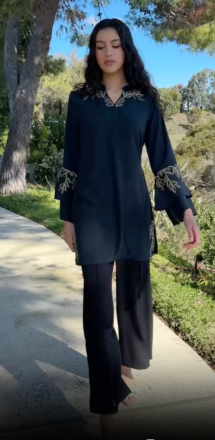 Arzoo Gold  Embellished Long Modest Tunic - Dark Teal - PREORDER (ships in 2 weeks)