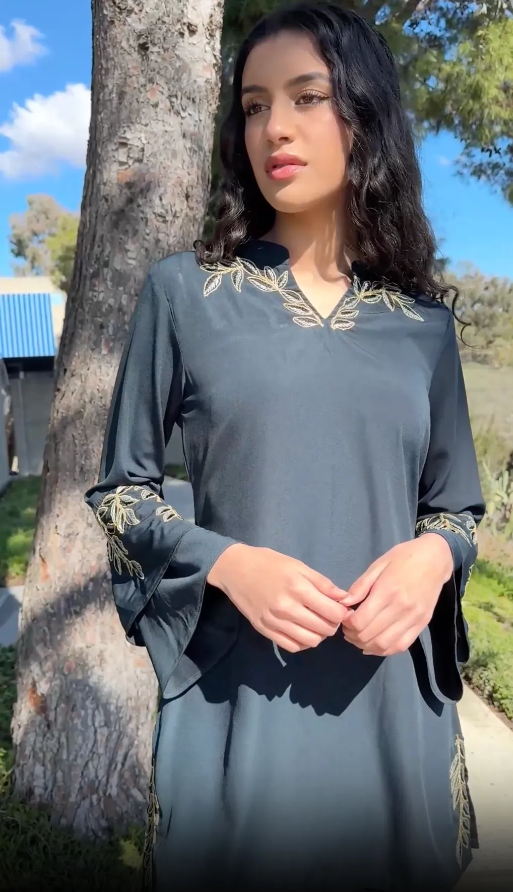 Arzoo Gold  Embellished Long Modest Tunic - Dark Teal - PREORDER (ships in 2 weeks)