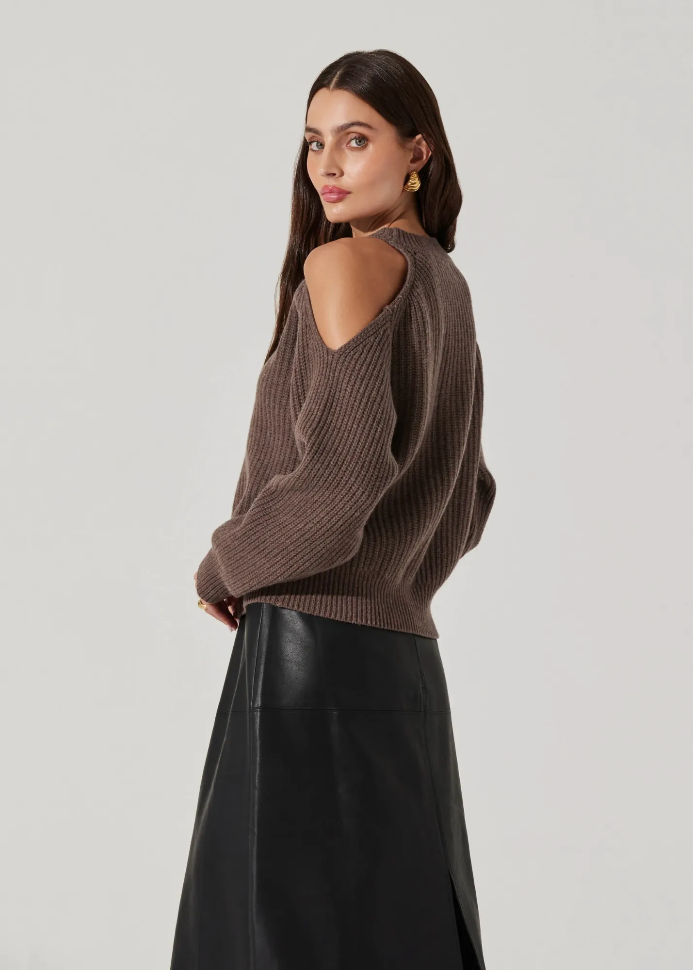 ASTR the Label Millicent Ribbed Cold Shoulder Sweater