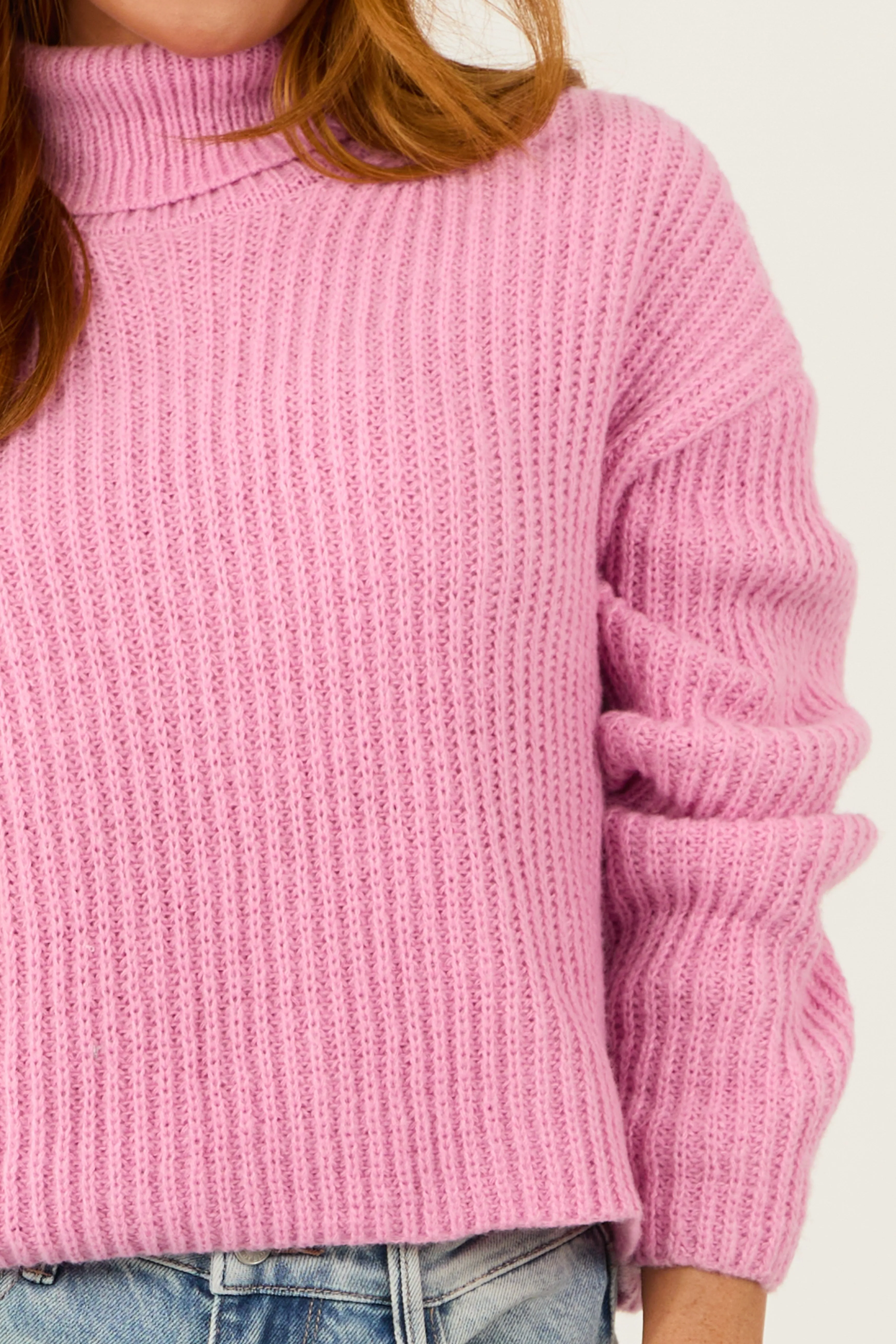 Baby Pink Long Sleeve Turtleneck Chunky Sweater