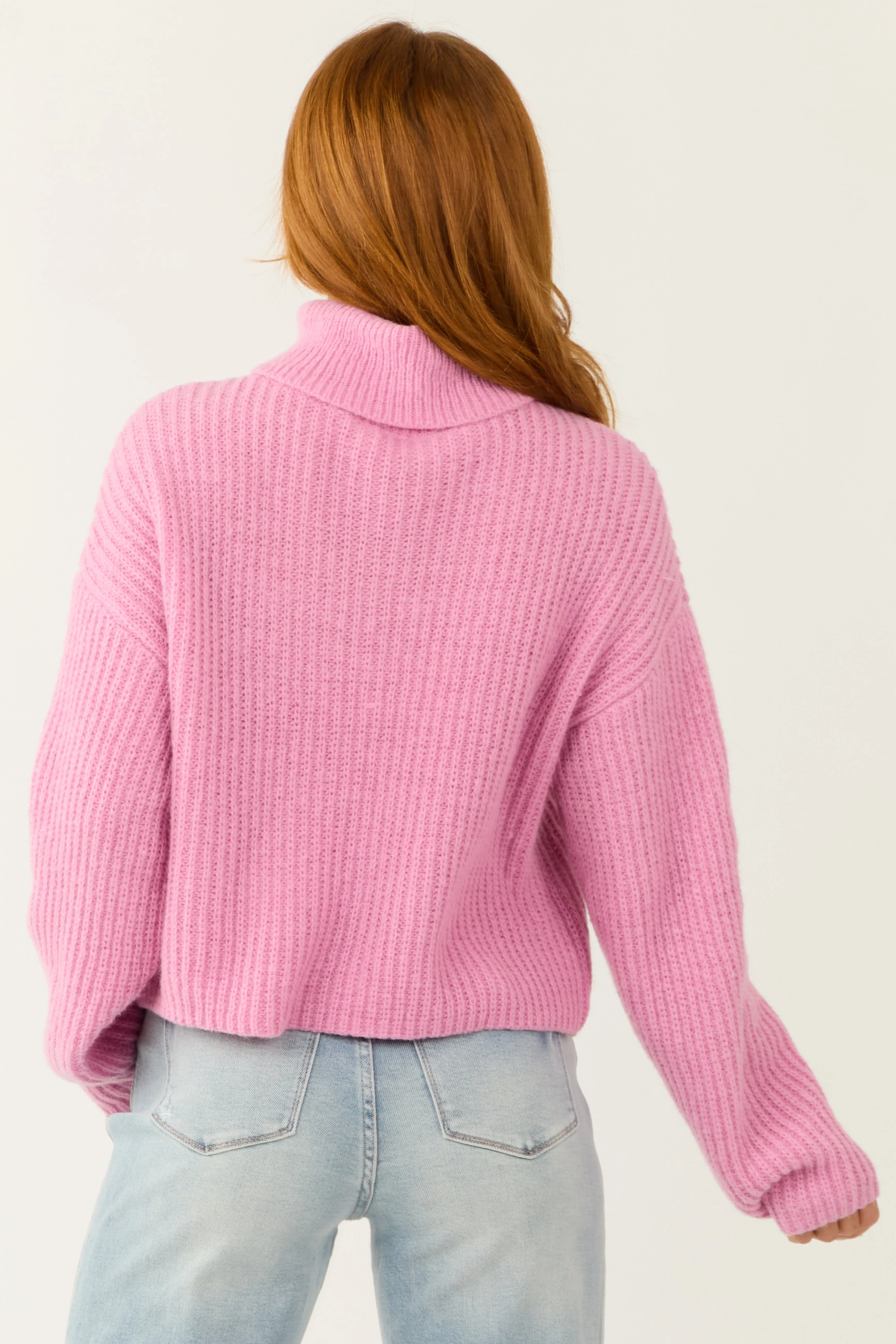 Baby Pink Long Sleeve Turtleneck Chunky Sweater