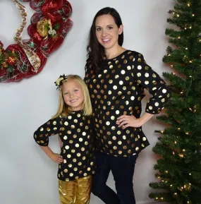 Back Bow Tunic Mommy - Black w/Gold Dots