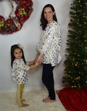 Back Bow Tunic Mommy - White w/Gold Dots