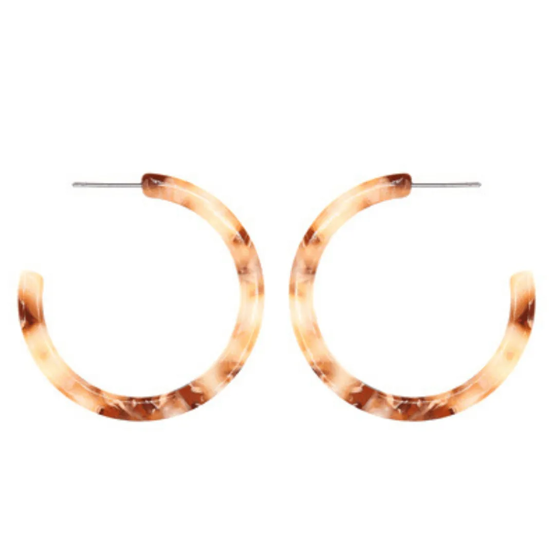 Beige Marbled Resin Hoop Earrings