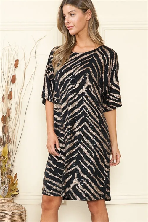 Black and Gold Metallic Animal Print Dress