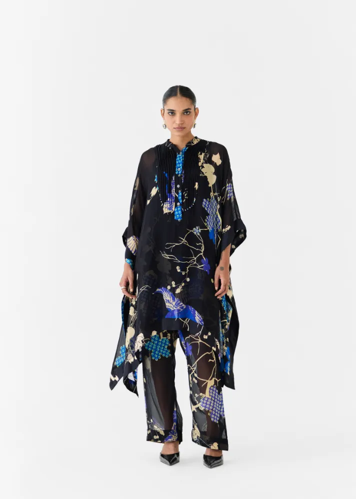 Black Crane Organza Kimono & Pants Co-Ord