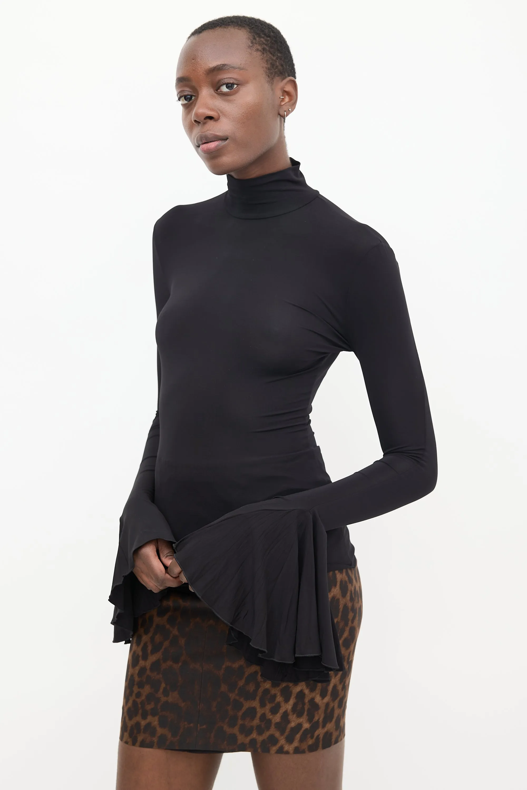 Black Flared Sleeve Turtleneck Top