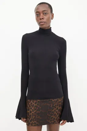 Black Flared Sleeve Turtleneck Top