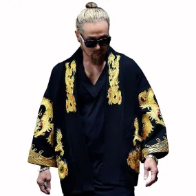 Black Gold Court Dragon Embroidery Men Chinese Style Coat