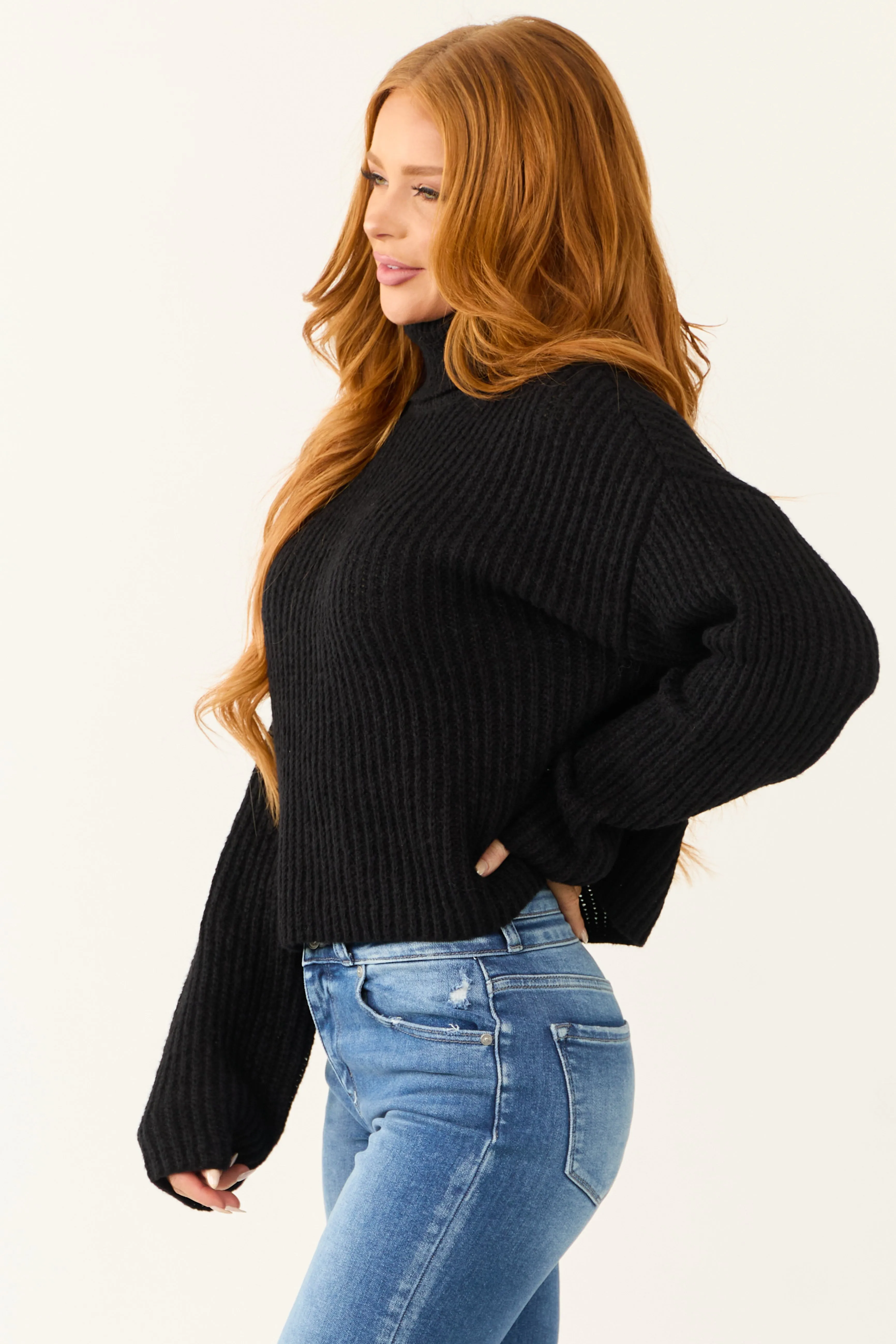 Black Long Sleeve Turtleneck Chunky Sweater