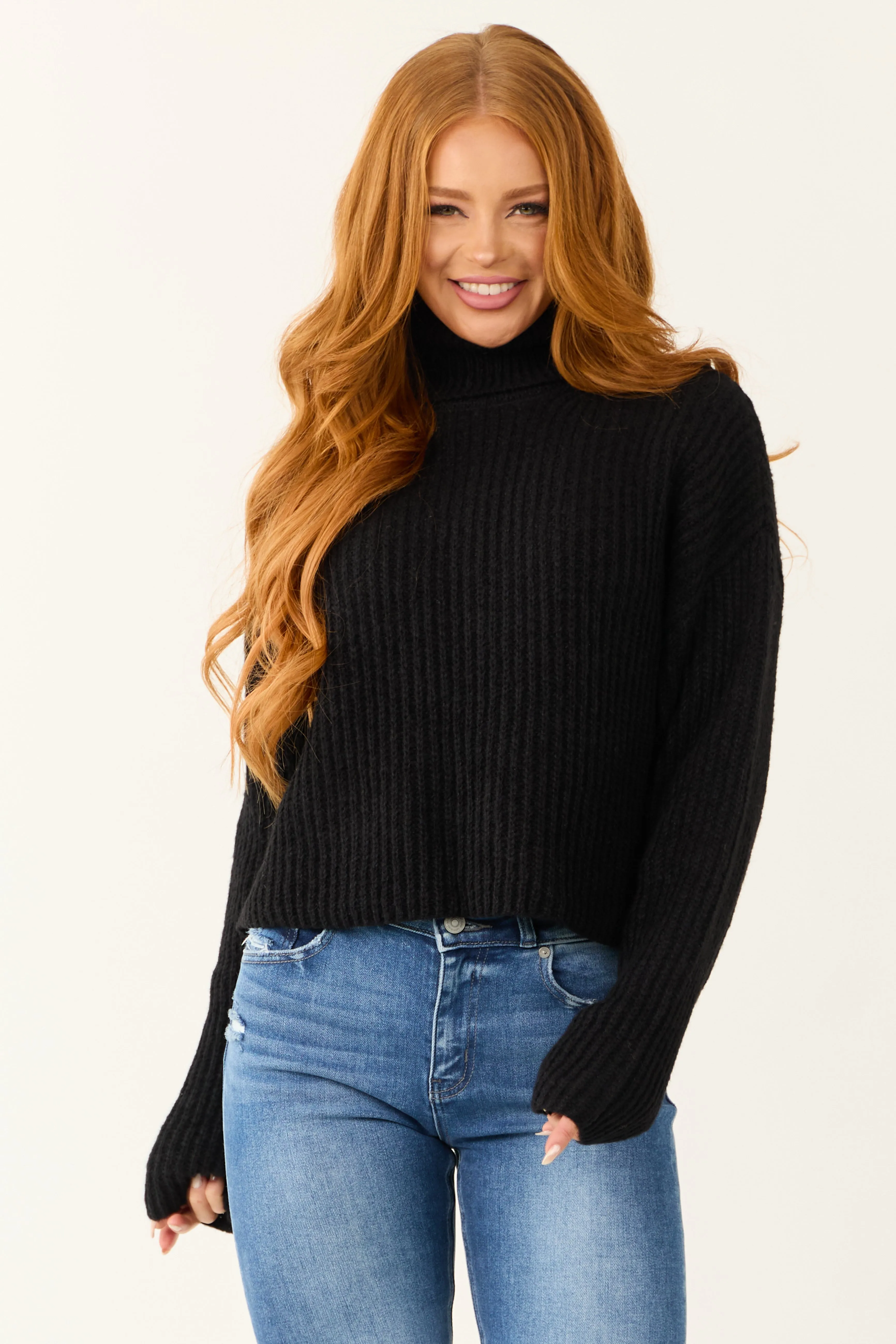 Black Long Sleeve Turtleneck Chunky Sweater