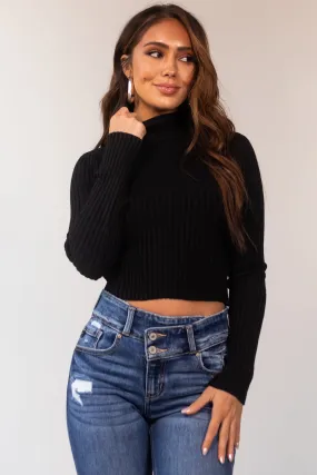 Black Turtleneck Cropped Ribbed Sweater