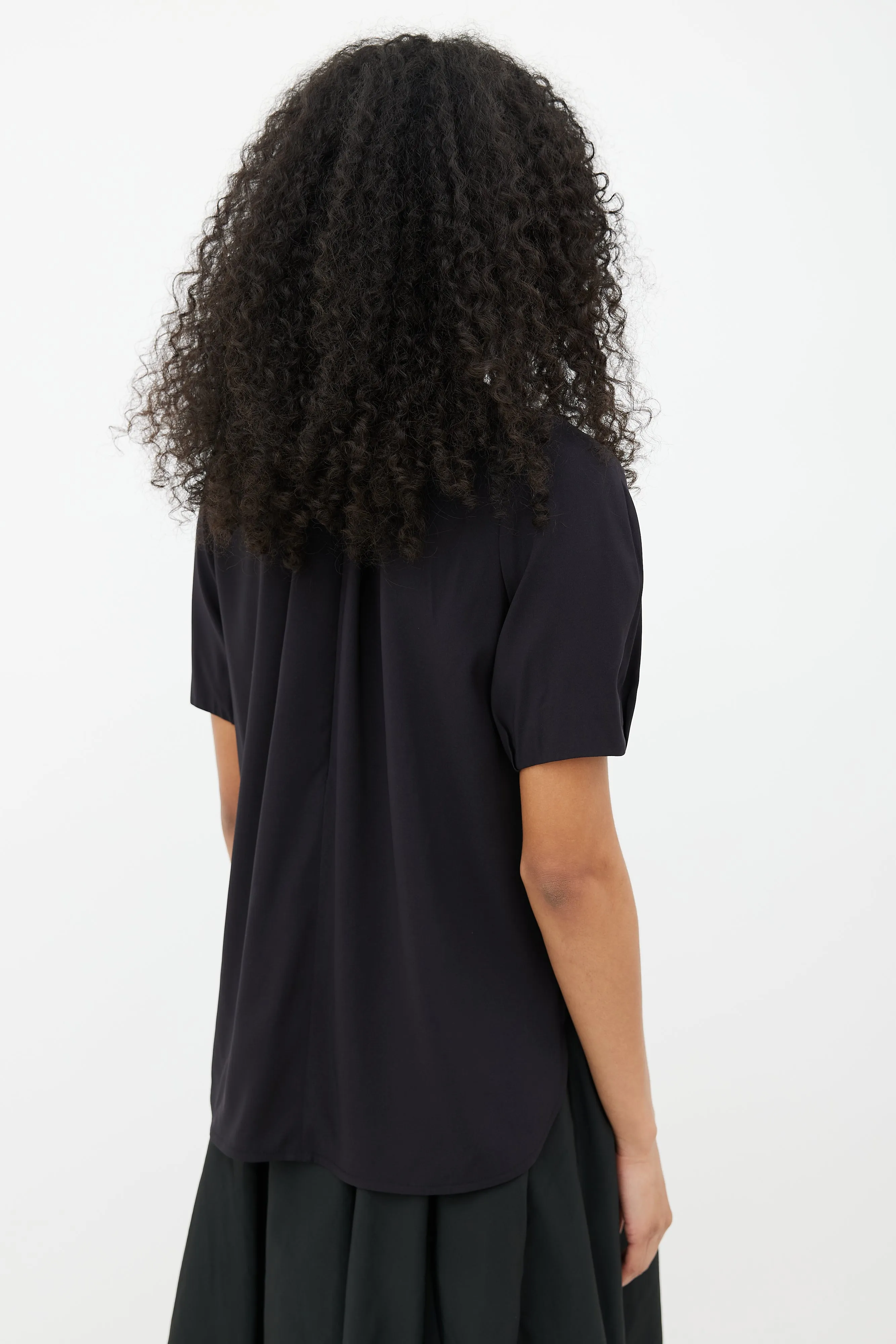 Black Turtleneck Short Sleeve Blouse