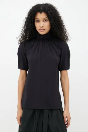 Black Turtleneck Short Sleeve Blouse