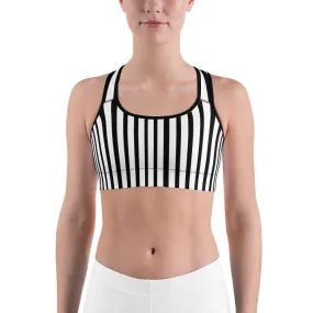 Black Vertically Striped Sports Bra, Women's Sports Fitness Gym Yoga Bra - Made in USA/EU