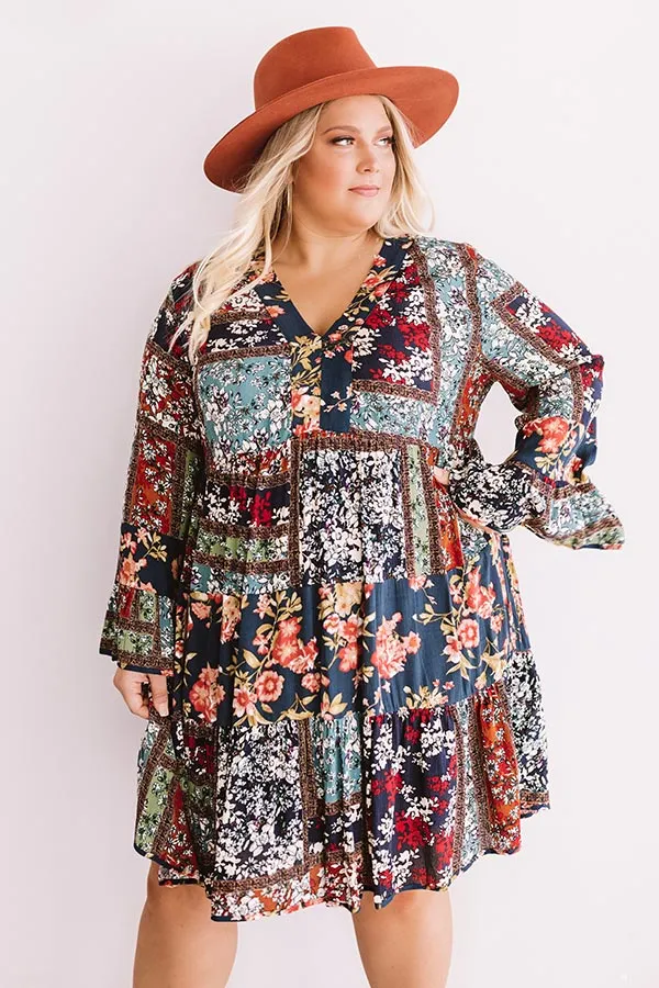 Bliss And Bouquets Babydoll Dress In Navy Curves