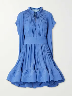 Blue belted crepe mini dress