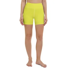 Bright Yellow Women's Yoga Shorts, Solid Color Best Ladies Short Tights-Made in USA/EU