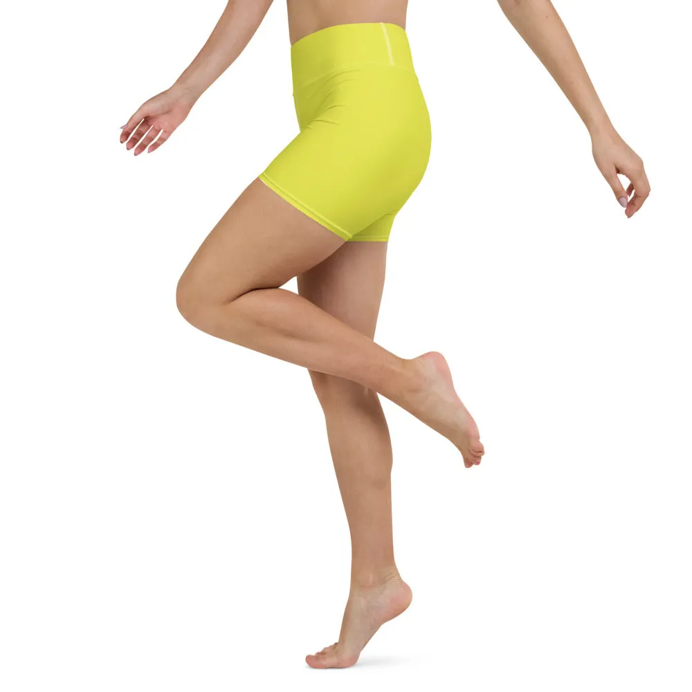 Bright Yellow Women's Yoga Shorts, Solid Color Best Ladies Short Tights-Made in USA/EU