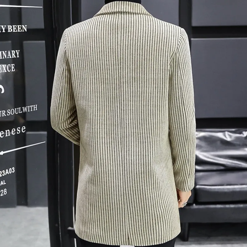 British Style Vertical Stripe Woolen Coat