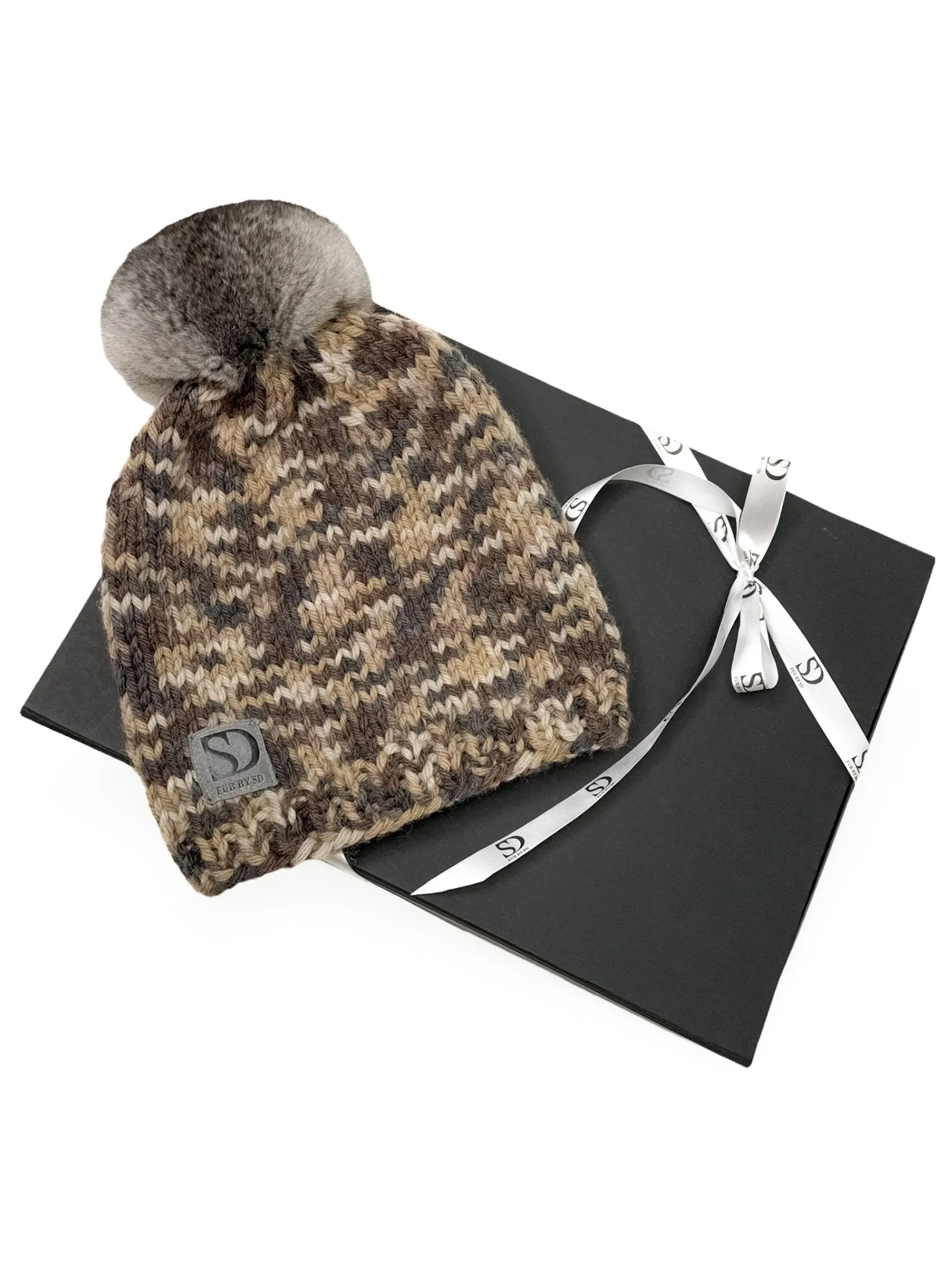 Brown Melange Chinchilla Pom Pom Beanie