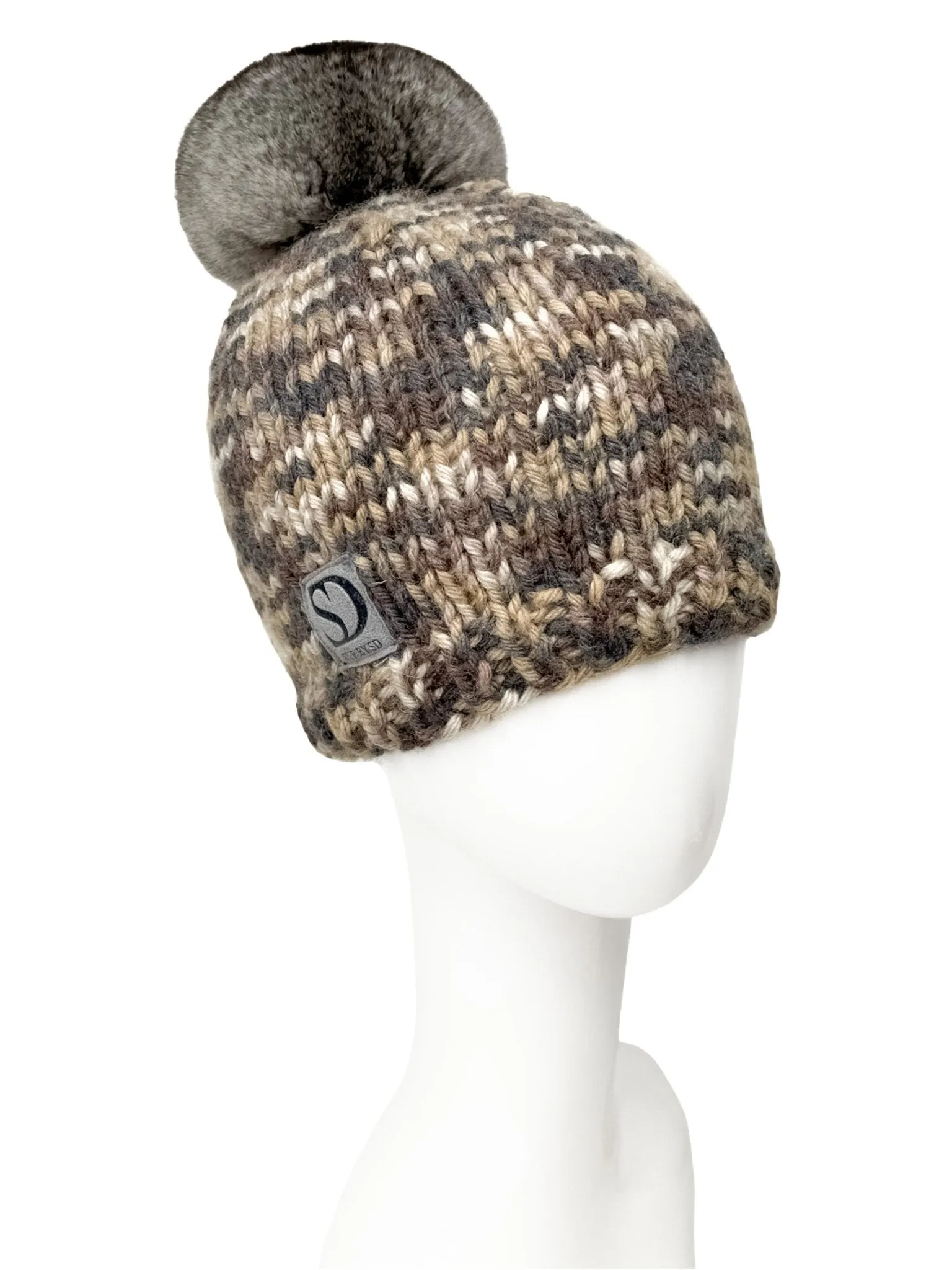 Brown Melange Chinchilla Pom Pom Beanie