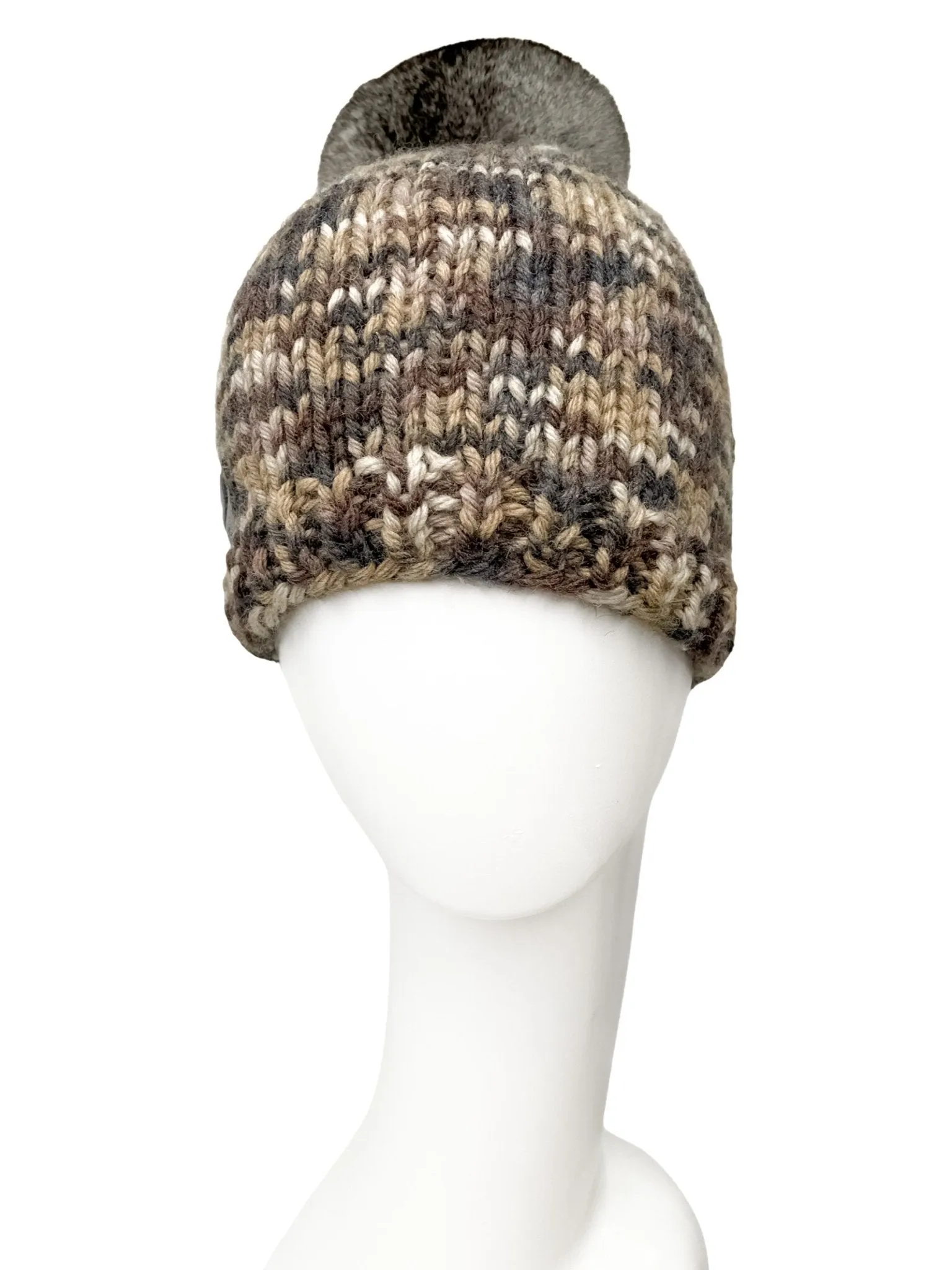 Brown Melange Chinchilla Pom Pom Beanie