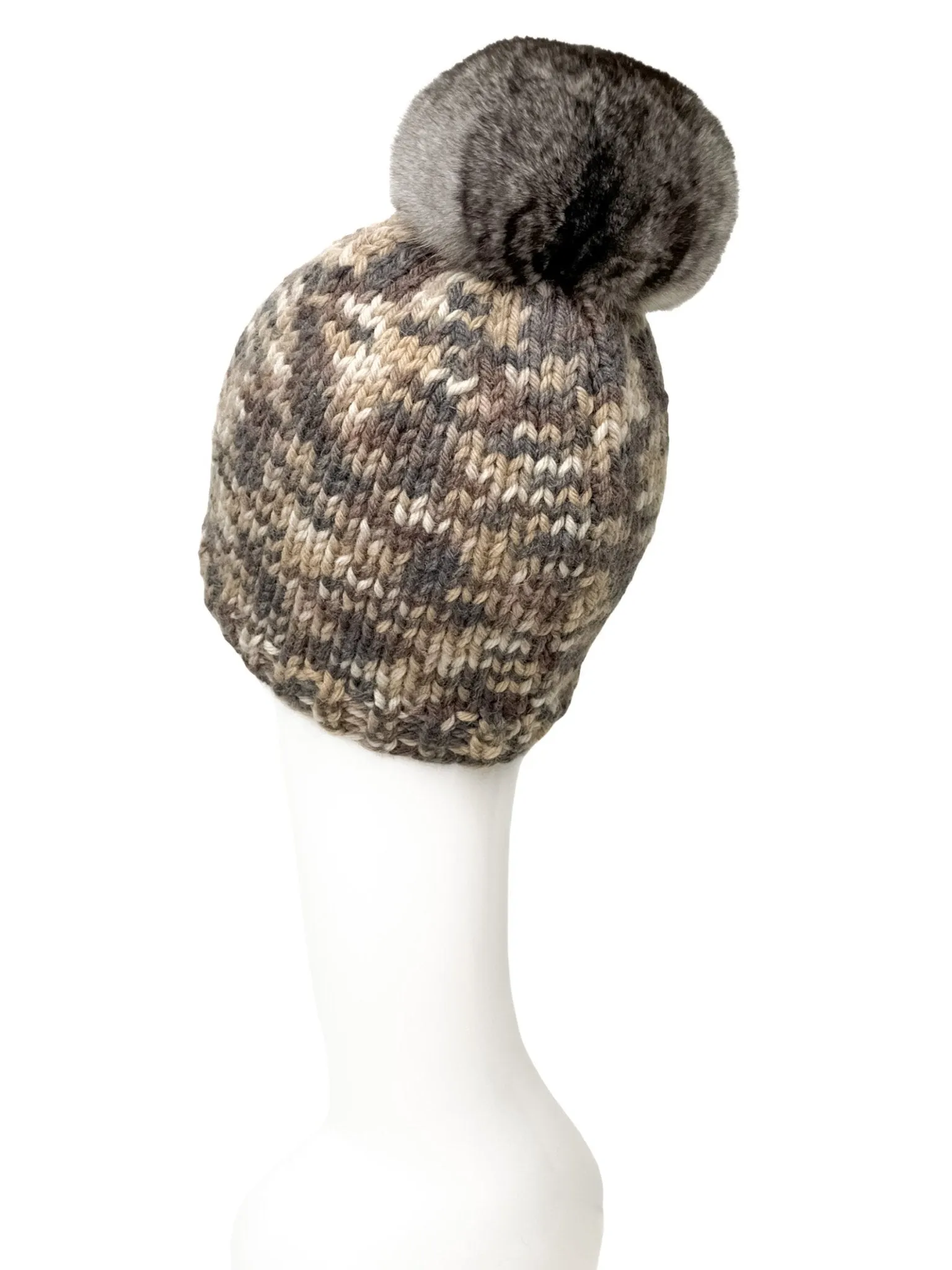 Brown Melange Chinchilla Pom Pom Beanie