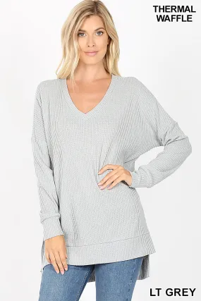 Brushed Thermal Waffle V-Neck Sweater