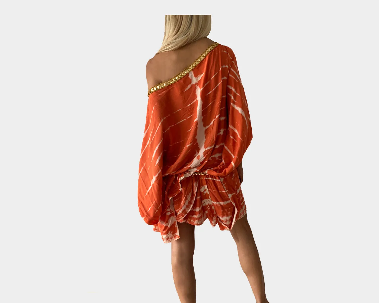 Burnt Orange One Shoulder Apres-Beach Cover-up Dress- The Mykonos